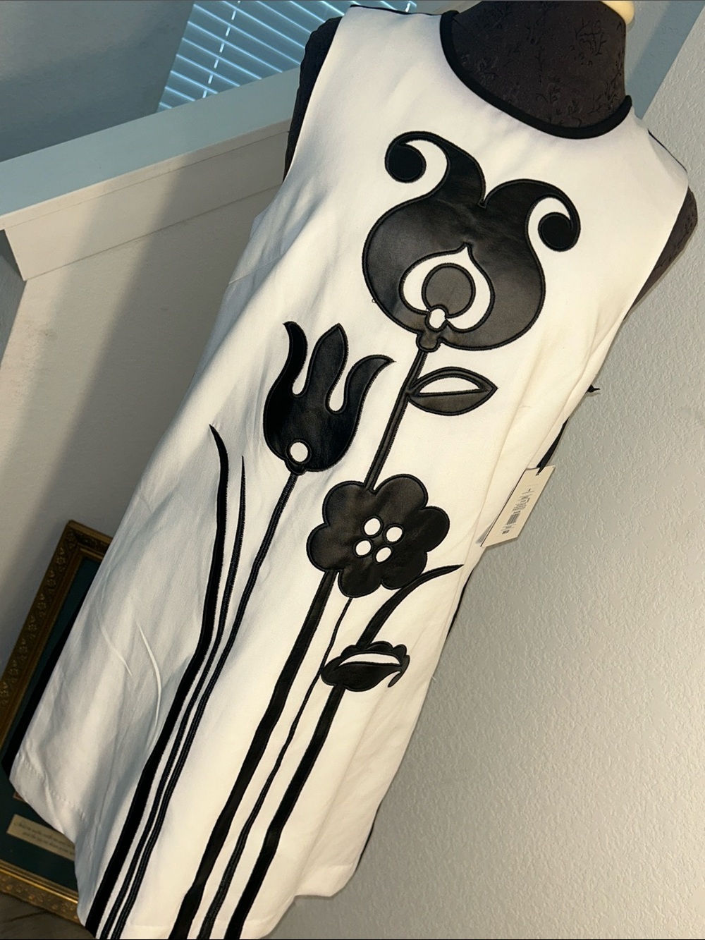 Victoria Beckham White Dress with Black Floral Appliqué